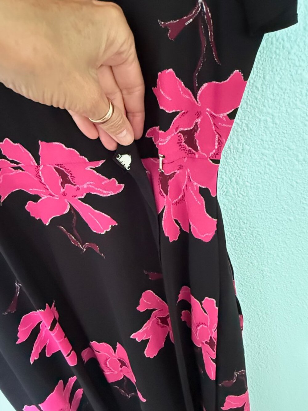 Alfani Black Pink Floral Wrap Tie Waist Dress Size 10 - Picture 5 of 12